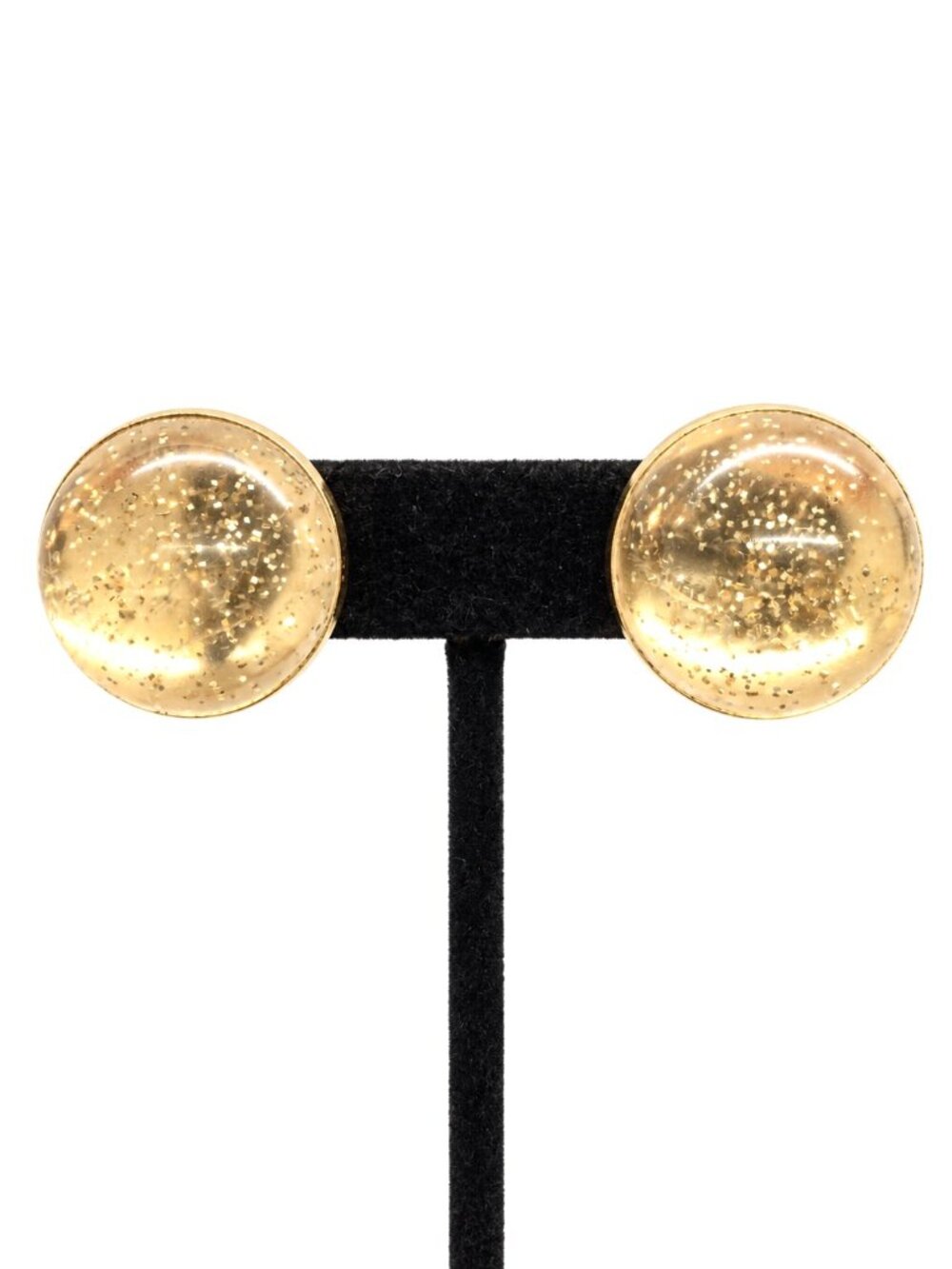 VINTAGE VENDOME EARRINGS Gold Glitter Clear Dome Clip Screw Back Signed